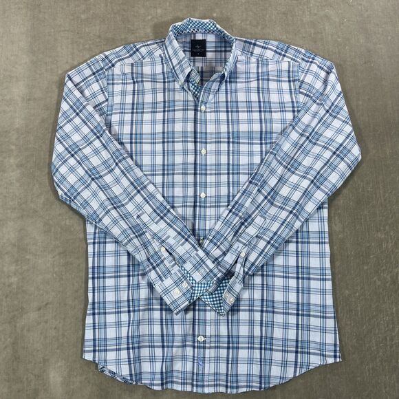 Tailorbyrd Mens Medium Blue Plaid Button Down Shirt - Picture 1 of 6